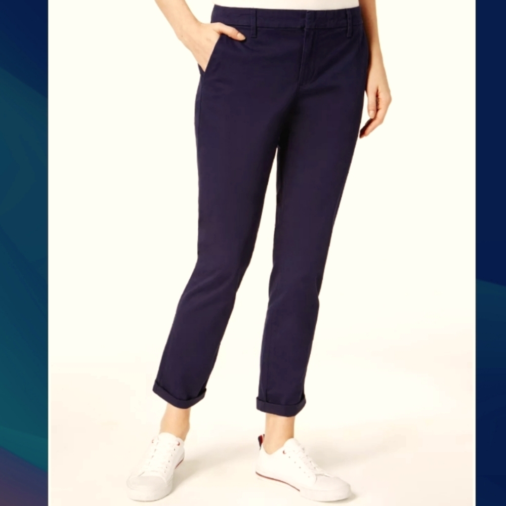 Tommy Hilfiger (Size 14) Navy Blue Radcliffe Linen Ankle Pants (NWT)